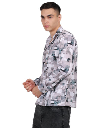 Men's Textured Mini Waffle Digital Print Shirt
