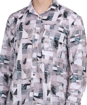 Men's Textured Mini Waffle Digital Print Shirt