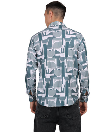 Men's Mini Waffle Green Digital Print Shirt
